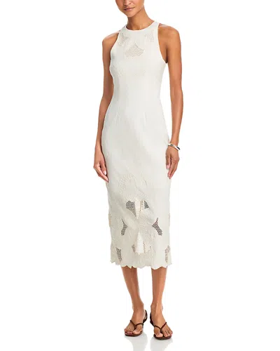 Veronica Beard Upten Embroidered Open Stitch Sleeveless Midi Dress In White