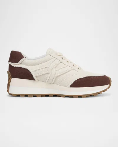 Veronica Beard Valentina Bicolor Frayed Retro Sneakers In Chocolate