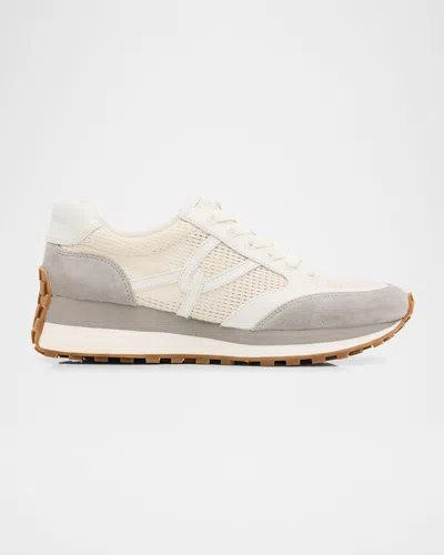 Veronica Beard Valentina Mesh And Mixed Leather Runner Sneakers In Multi