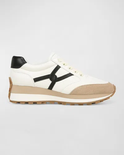 Veronica Beard Valentina Mixed Leather Retro Sneakers In White