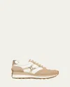 Veronica Beard Valentina Mixed Leather Retro Sneakers In Beige