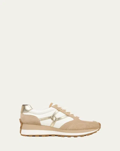 Veronica Beard Valentina Mixed Leather Retro Sneakers In Beige