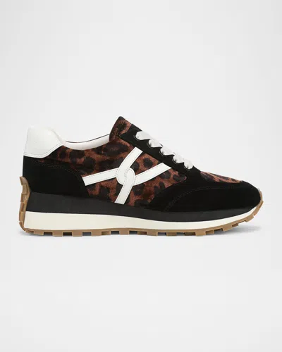 Veronica Beard Valentina Mixed Leather Retro Sneakers In Black