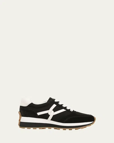 Veronica Beard Valentina Mixed Leather Retro Sneakers In Black