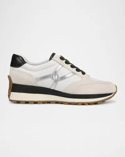 Veronica Beard Valentina Mixed Leather Retro Sneakers In Neutral