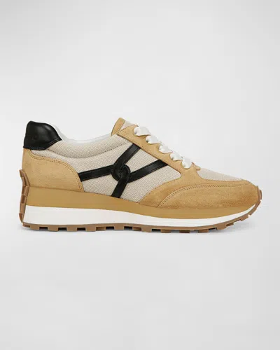 Veronica Beard Valentina Mixed Leather Retro Sneakers In Ecrudesert