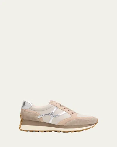 Veronica Beard Valentina Mixed Leather Retro Sneakers In Gray