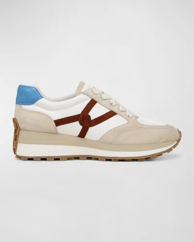 Veronica Beard Valentina Mixed Leather Retro Sneakers In White/red/blue