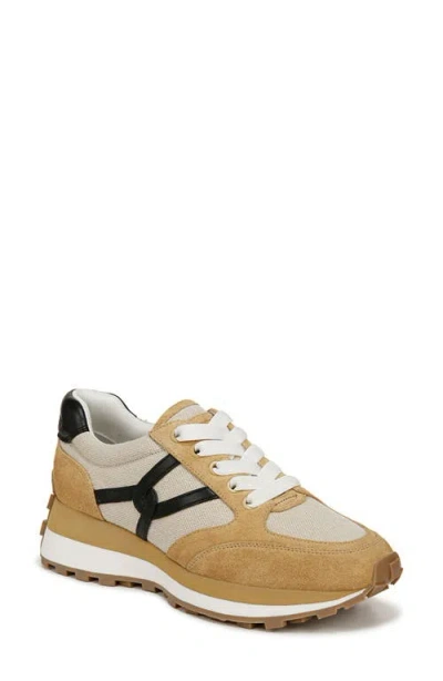 Veronica Beard Valentina Mixed Leather Retro Sneakers In Ecru/desert