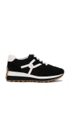 Veronica Beard Valentina Mixed Leather Retro Sneakers In Black