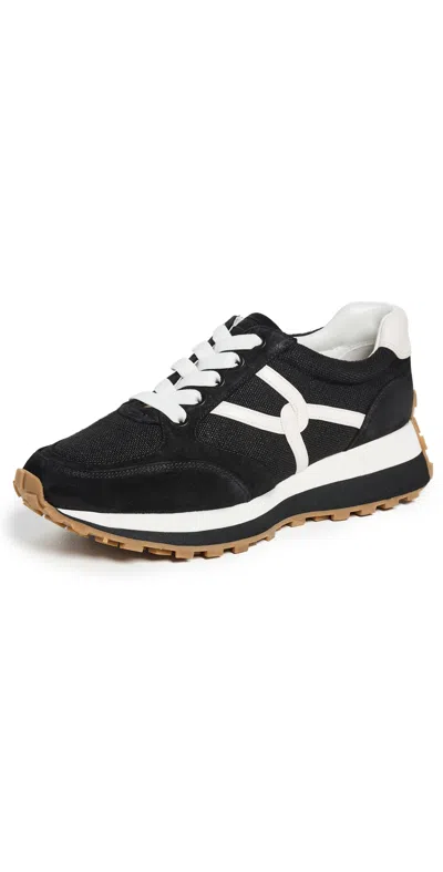 Veronica Beard Valentina Mixed Leather Retro Sneakers In Black/white