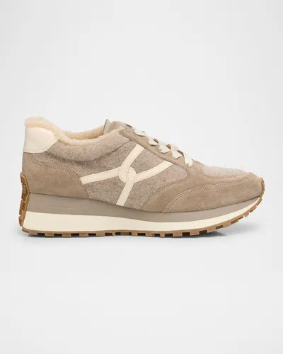 Veronica Beard Valentina Suede Shearling Retro Sneakers In Animal Print
