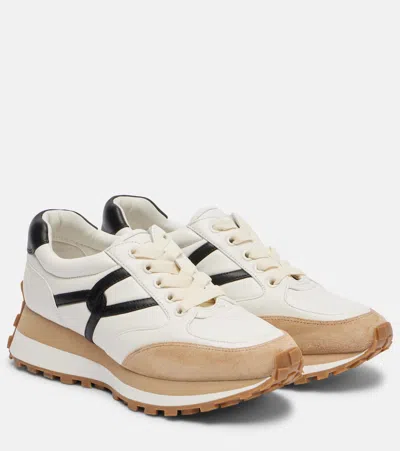 Veronica Beard Valentina Suede-trimmed Leather Sneakers In White