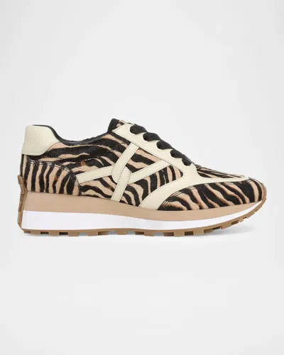 Veronica Beard Valentina Zebra Calf Hair Retro Sneakers In Ziger Brow