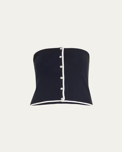 Veronica Beard Valley Strapless Embellished Ribbed Pima Cotton-blend Top In Blue