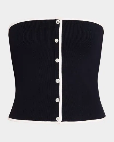 Veronica Beard Valley Button-front Tube Top In Navy