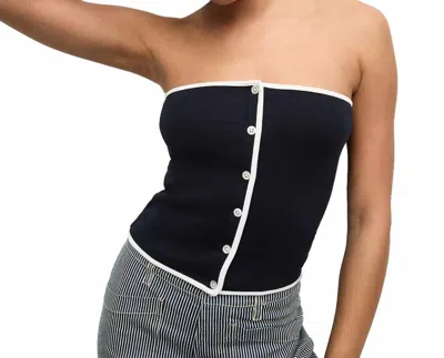 Veronica Beard Valley Knit Strapless Top In Navy In Black