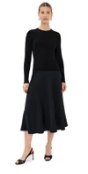 Veronica Beard Vaughn Long-sleeve Drop-waist Dress In Black