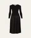 Veronica Beard Vaughn Long-sleeve Drop-waist Dress In Black