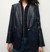 Veronica Beard Vega Leather Dickey Jacket In Navy