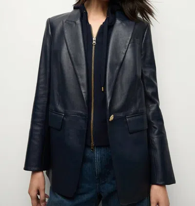 Veronica Beard Vega Leather Dickey Jacket In Navy