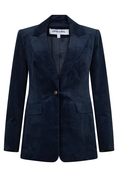 Veronica Beard Velvet Jacket With Button Front & Tailored Fit In Blue