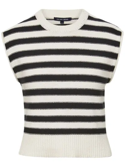 Veronica Beard Vera Striped Cotton Vest In Off-white