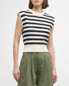 Veronica Beard Vera Striped Cotton Vest In Off Whiteblack