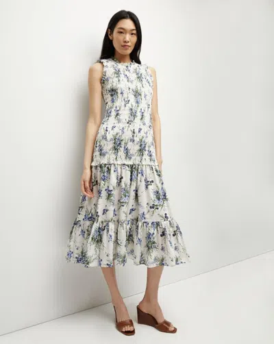 Veronica Beard Verena Ruffled Floral-print Cotton Midi Dress In Bleu