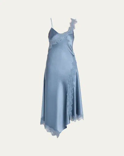 Veronica Beard Vernon Lace Silk Slip Dress In Blue