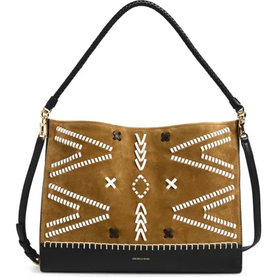 Veronica Beard Veronica Motif Suede & Leather Hobo In Brown