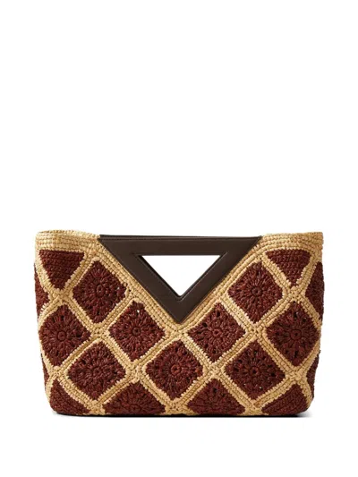 Veronica Beard Vesper Raffia Crochet Clutch In Burgundy