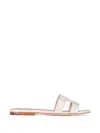 Veronica Beard Via Patent Leather Flat Slide Sandals In Neutral