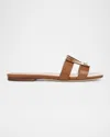 Veronica Beard Via Leather Flat Slide Sandals In Honey