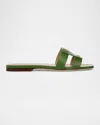 Veronica Beard Via Leather Flat Slide Sandals In Lemongrass