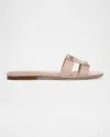 Veronica Beard Via Leather Flat Slide Sandals In Rose
