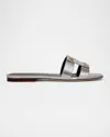 Veronica Beard Via Metallic Flat Slide Sandals In Silver