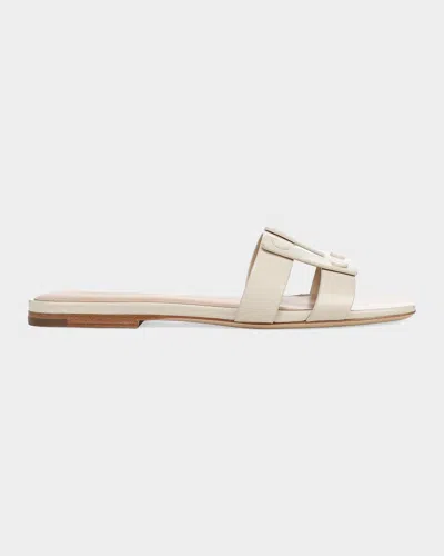 Veronica Beard Via Patent Leather Flat Slide Sandals In Ecru