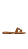 Veronica Beard Via Leather Flat Slide Sandals In Cognac