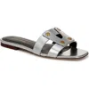 Veronica Beard Via Metallic Flat Slide Sandals In Silver