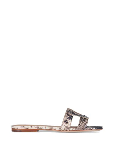 Veronica Beard Via Snake-printed Leather Flat Slide Sandals In White