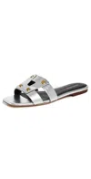 Veronica Beard Via Metallic Flat Slide Sandals In Gray