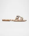 Veronica Beard Via Snake-printed Leather Flat Slide Sandals In White