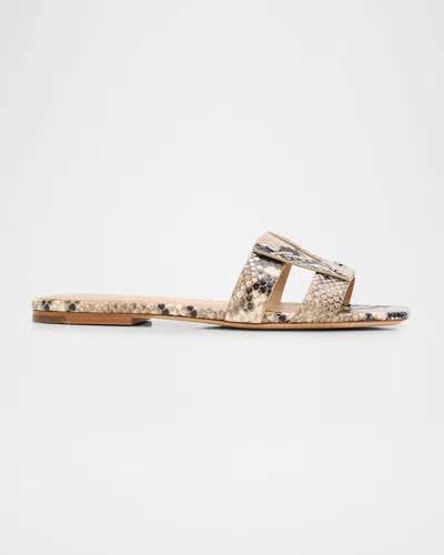 Veronica Beard Via Snake-printed Leather Flat Slide Sandals In White