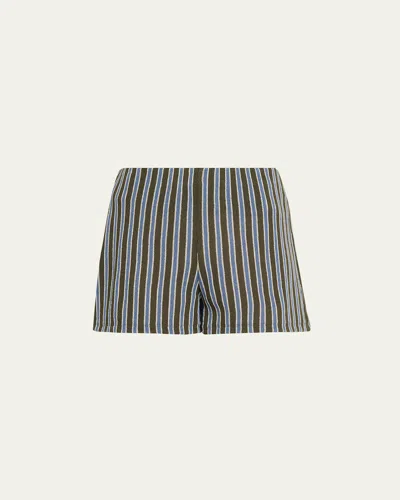Veronica Beard Vichi Striped Cotton Shorts In Blue
