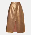 Veronica Beard Victoria Metallic Denim Midi Skirt In Gold