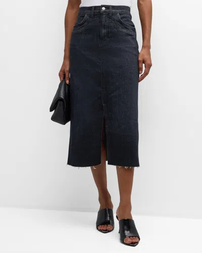 Veronica Beard Victoria Denim Midi Skirt With Double Pockets In Washed Onyx