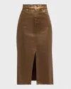 Veronica Beard Victoria Metallic Denim Midi Skirt In Antique Brass