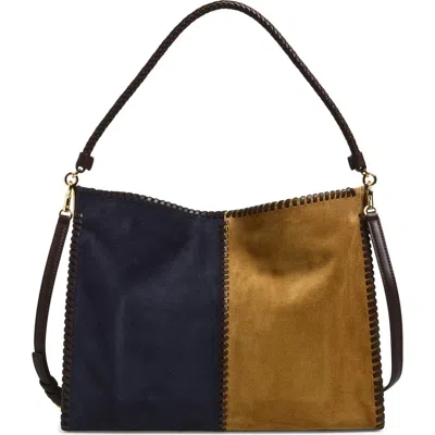 Veronica Beard Vida Colorblock Suede Hobo Bag In Brown