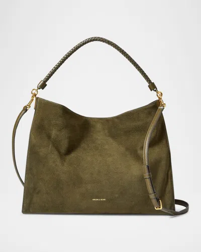 Veronica Beard Vida Slouchy Suede Shoulder Bag In Green